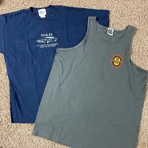 Vintage Blue Graphic T-Shirt and Gray Tank Old Guy Top Set